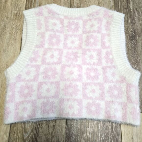 Pacsun La Hearts Fuzzy Retro Floral Crop Sweater Vest Women's XS Pink Coquette - Picture 4 of 5